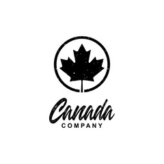 Canadian maple leaf vintage grunge retro hipster logo design isolated on white background. vector illustration