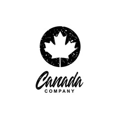 Canadian maple leaf vintage grunge retro hipster logo design isolated on white background. vector illustration