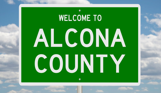 Rendering Of A Green 3d Highway Sign For Alcona County