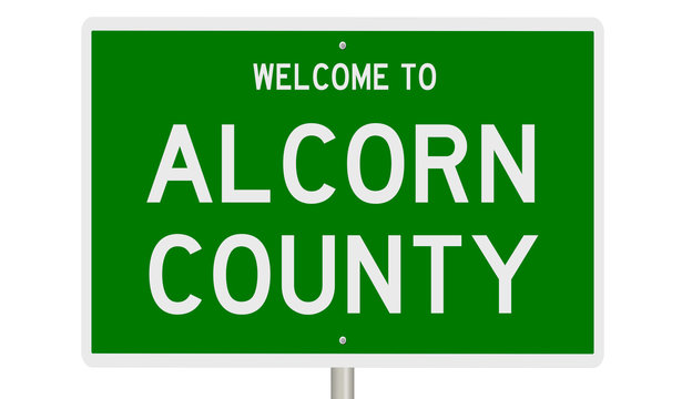 Rendering of a green 3d highway sign for Alcorn County