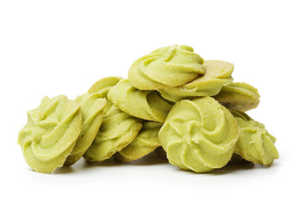 Matcha cookies on white background