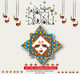 Diwali Festival Sale Design Template with Discount Tag and Creative Lamps, Floral Ornament, Abstract Background - Diwali Offer Modern Flyer Design Template