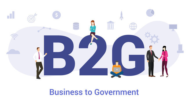 b2g business to government concept with big word or text and team people with modern flat style - vector