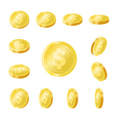 Shiny golden coins isolated icons vector set