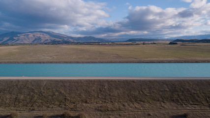 Aerial view of Pukaki Cannal in South island New Zealand.
