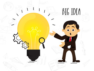 Business Big Idea concept with light bulb and businessman.