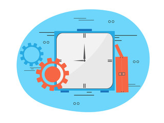 Fototapeta premium Flat illustration of clock with cogwheels for Business.