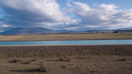 Aerial view of Pukaki Cannal in South island New Zealand.