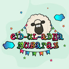 Colorful Eid-Ul-Adha text with sheep.