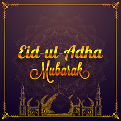 Eid-Ul-Adha Mubarak greeting card with mosque.