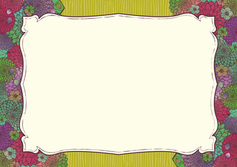 レトロな和風の花柄背景素材　和柄　年賀状　招待状　着物柄　手書き素材