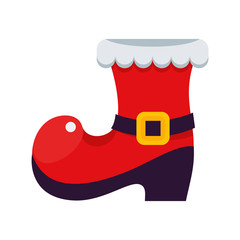 Red Santa Claus boot with gifts, treats and christmas tree