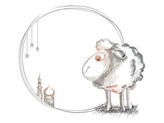 Hand drawn sketch of goat for Eid-Al-Adha.