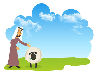 Fototapeta na wymiar Arabian Man with Sheep for Eid-Al-Adha celebration.