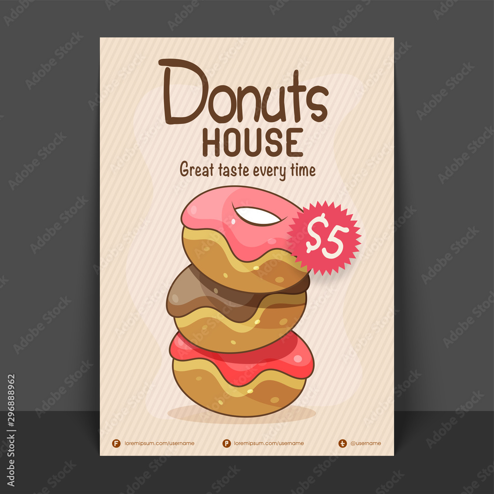 Wall mural donut house flyer, template or price card.