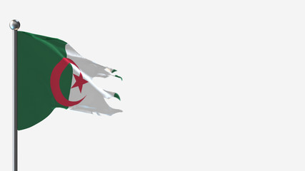 Algeria 3D tattered waving flag illustration on Flagpole. Perfect for background with space on the right side.