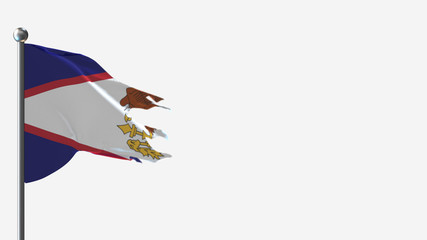 American Samoa 3D tattered waving flag illustration on Flagpole. Perfect for background with space on the right side.