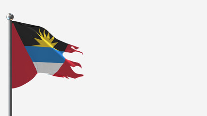 Antigua And Barbuda 3D tattered waving flag illustration on Flagpole. Perfect for background with space on the right side.