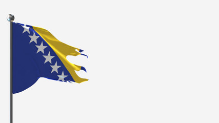 Bosnia and Herzegovina 3D tattered waving flag illustration on Flagpole. Perfect for background with space on the right side.