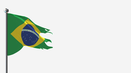 Fototapeta na wymiar Brazil 3D tattered waving flag illustration on Flagpole. Perfect for background with space on the right side.