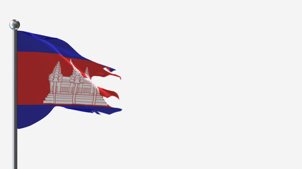 Cambodia 3D tattered waving flag illustration on Flagpole. Perfect for background with space on the right side.