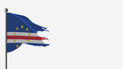 Cape Verde 3D tattered waving flag illustration on Flagpole. Perfect for background with space on the right side.