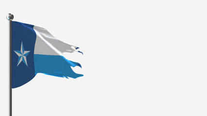 Dallas 3D tattered waving flag illustration on Flagpole. Perfect for background with space on the right side.