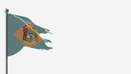 Delaware 3D tattered waving flag illustration on Flagpole. Perfect for background with space on the right side.