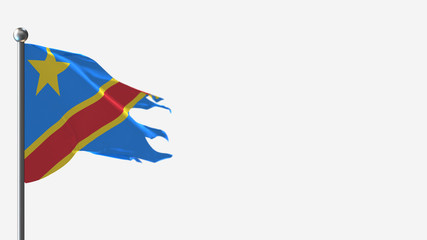 Democratic Republic Of Congo 3D tattered waving flag illustration on Flagpole. Perfect for background with space on the right side.