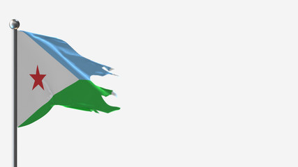 Djibouti 3D tattered waving flag illustration on Flagpole. Perfect for background with space on the right side.