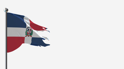Dominica 3D tattered waving flag illustration on Flagpole. Perfect for background with space on the right side.