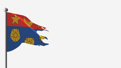 Drapeau Ville Ca Longueuil Quebec 3D tattered waving flag illustration on Flagpole. Perfect for background with space on the right side.