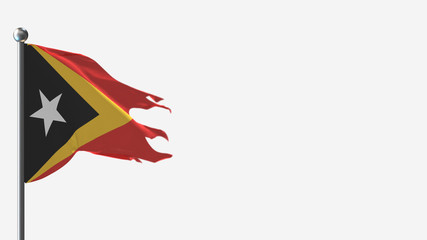 East Timor 3D tattered waving flag illustration on Flagpole. Perfect for background with space on the right side.