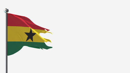 Ghana 3D tattered waving flag illustration on Flagpole. Perfect for background with space on the right side.