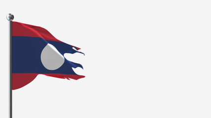 Laos 3D tattered waving flag illustration on Flagpole. Perfect for background with space on the right side.