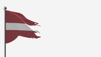 Latvia 3D tattered waving flag illustration on Flagpole. Perfect for background with space on the right side.