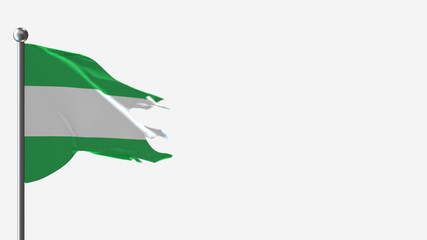 Fototapeta premium Los Rios Ecuador 3D tattered waving flag illustration on Flagpole. Perfect for background with space on the right side.