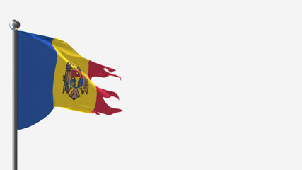 Moldova 3D tattered waving flag illustration on Flagpole. Perfect for background with space on the right side.