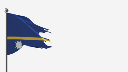 Nauru 3D tattered waving flag illustration on Flagpole. Perfect for background with space on the right side.