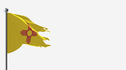 New Mexico 3D tattered waving flag illustration on Flagpole. Perfect for background with space on the right side.