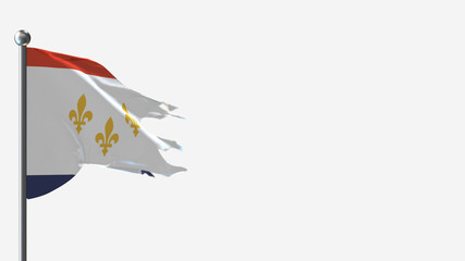 New Orleans Louisiana 3D tattered waving flag illustration on Flagpole. Perfect for background with space on the right side.