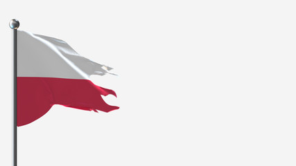 Poland 3D tattered waving flag illustration on Flagpole. Perfect for background with space on the right side.