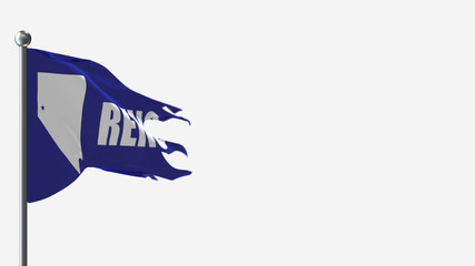 Reno 3D tattered waving flag illustration on Flagpole. Perfect for background with space on the right side.