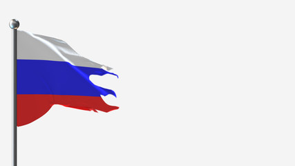 Russia 3D tattered waving flag illustration on Flagpole. Perfect for background with space on the right side.
