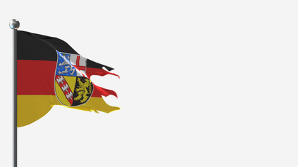 Saarland 3D tattered waving flag illustration on Flagpole. Perfect for background with space on the right side.