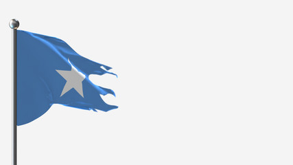 Somalia 3D tattered waving flag illustration on Flagpole. Perfect for background with space on the right side.