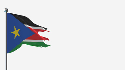South Sudan 3D tattered waving flag illustration on Flagpole. Perfect for background with space on the right side.