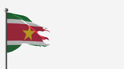Suriname 3D tattered waving flag illustration on Flagpole. Perfect for background with space on the right side.