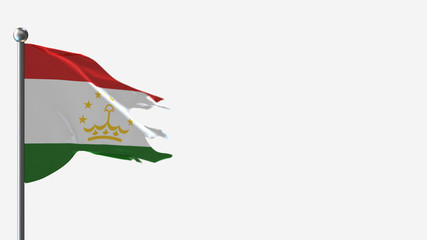 Tajikistan 3D tattered waving flag illustration on Flagpole. Perfect for background with space on the right side.