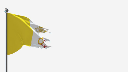 Vatican 3D tattered waving flag illustration on Flagpole. Perfect for background with space on the right side.